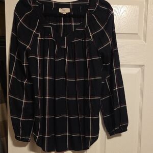 LOFT Navy Plaid Blouse
